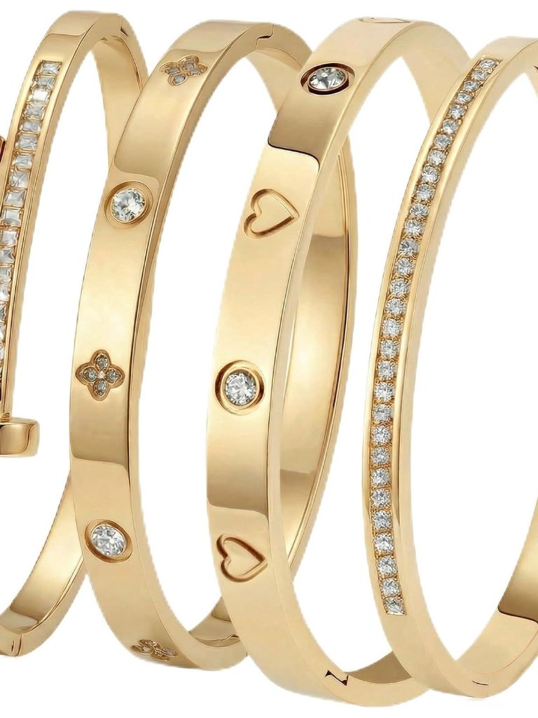 Gold Bangle Bracelets For Women, 18k Gold Plated Stainless Steel Stackable Bangl